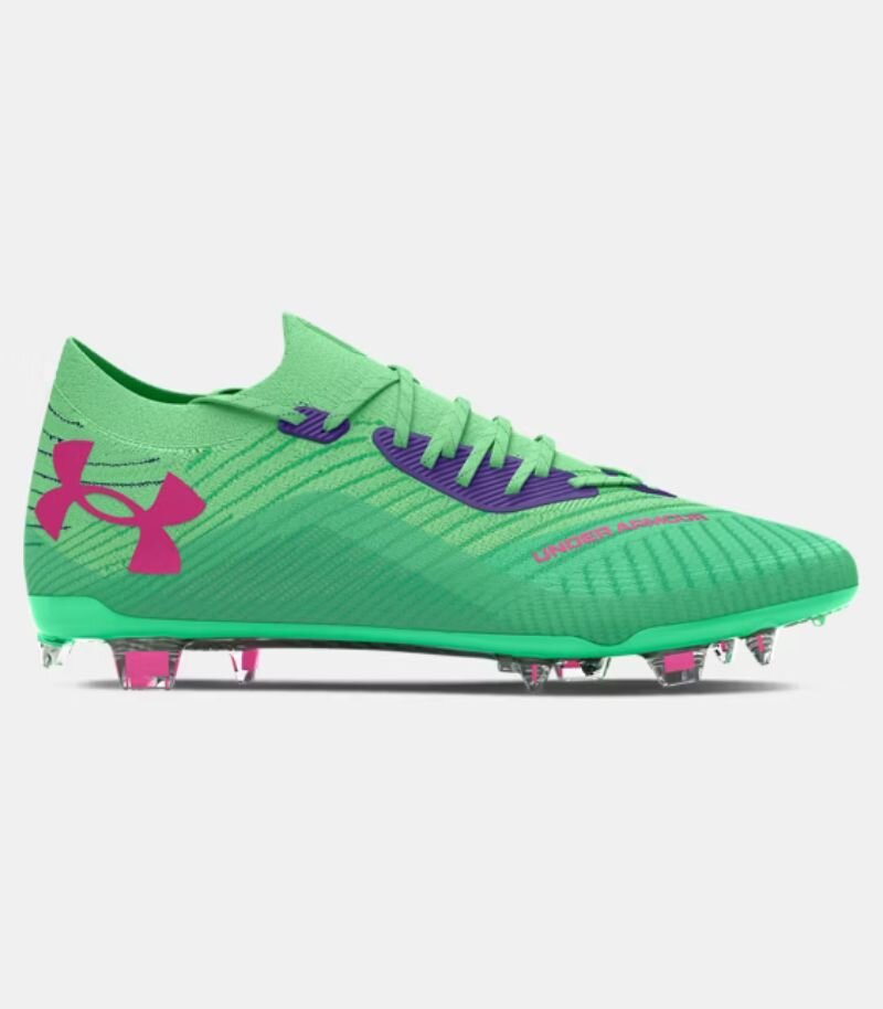 under armour football boots in green with pink details 